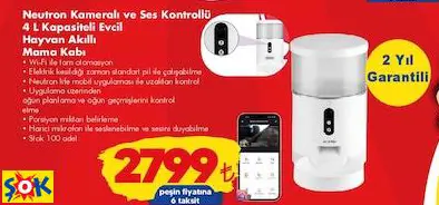 NEUTRON KAMERALI VE SES KONTROLLÜ 4 L KAPASİTELİ EVCİL HAYVAN (KEDİ/KÖPEK) AKILLI MAMA KABI
